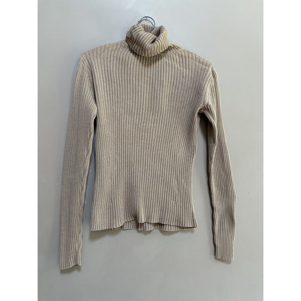 Pendleton Sweater Womens Small Tan Ribbed 100%‎ Cotton Turtleneck Long Sleeve